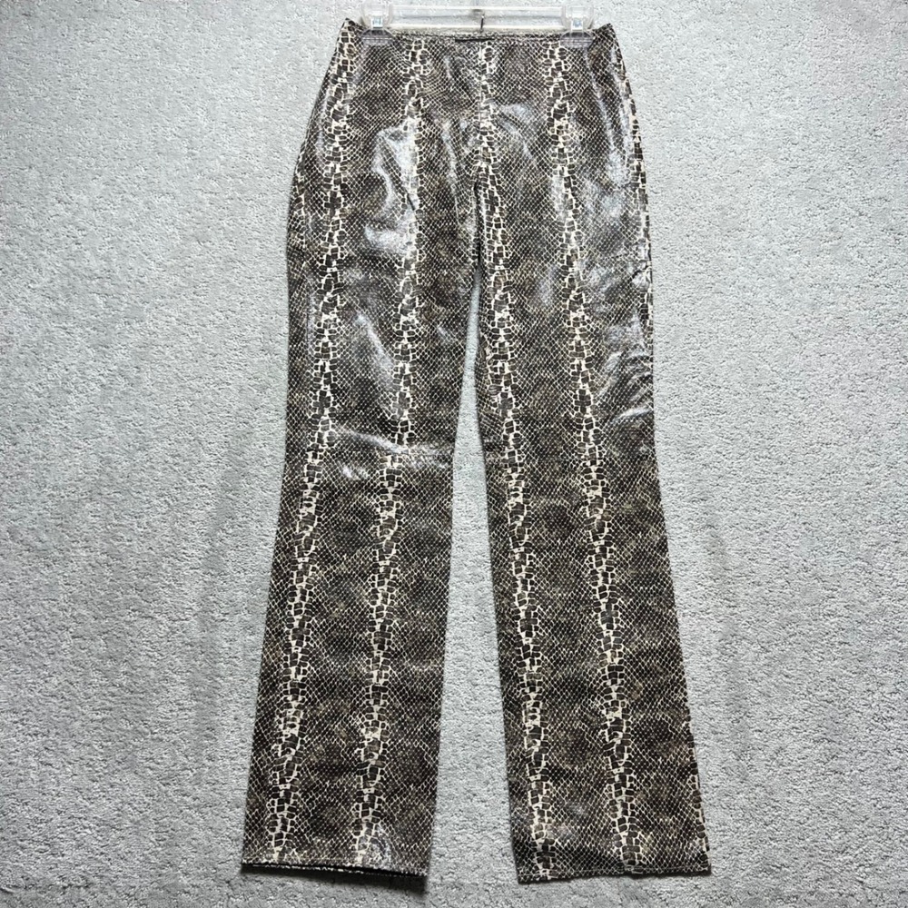 Frenchi Genuine Leather‎ Pants Womens Size 7 Brown Snakeskin Print Y2k